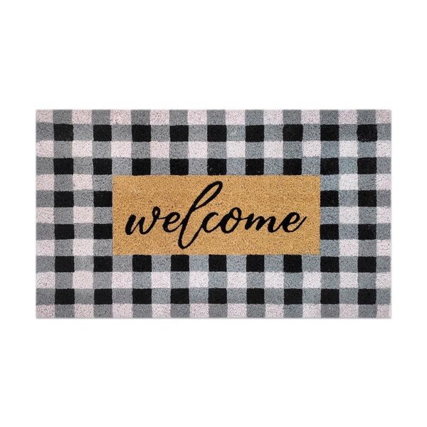 First Concept First Concept 18 in. W X 30 in. L Black/White Checkers Welcome Coir Door Mat FC-72026 - main